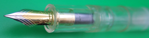 ITEM #6637 6640: FOUNTAIN PEN REVOLUTION JAIPUR FOUNTAIN PEN IN CLEAR. ULTRA-FLEXIBLE, 2-TONE NIB.